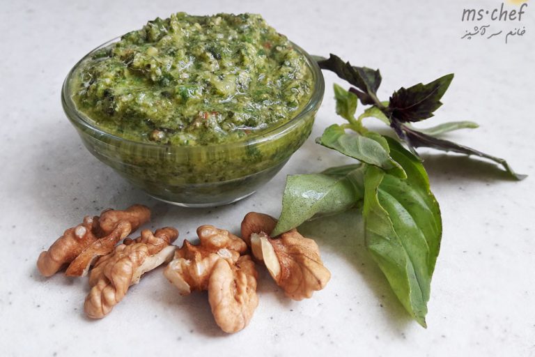 طرز تهیه سس پستو ایتالیایی - sos pesto - خانم سرآشپز - mschef